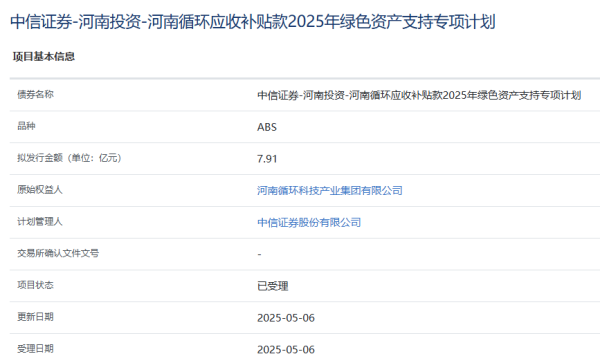 比较好的证券公司 河南循环集团拟发行7.91亿元ABS，获上交所受理