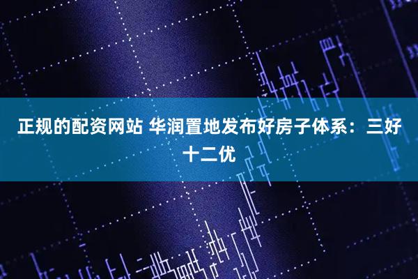 正规的配资网站 华润置地发布好房子体系：三好十二优